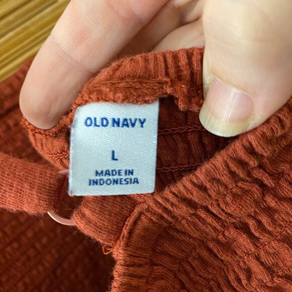 Old Navy Rust Red Smocked Bodice Maxi Dress Cotton Sleeveless Size Large - Picture 3 of 6